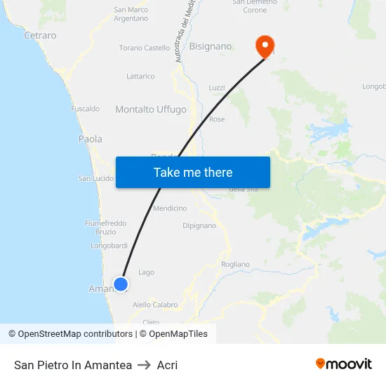 San Pietro In Amantea to Acri map