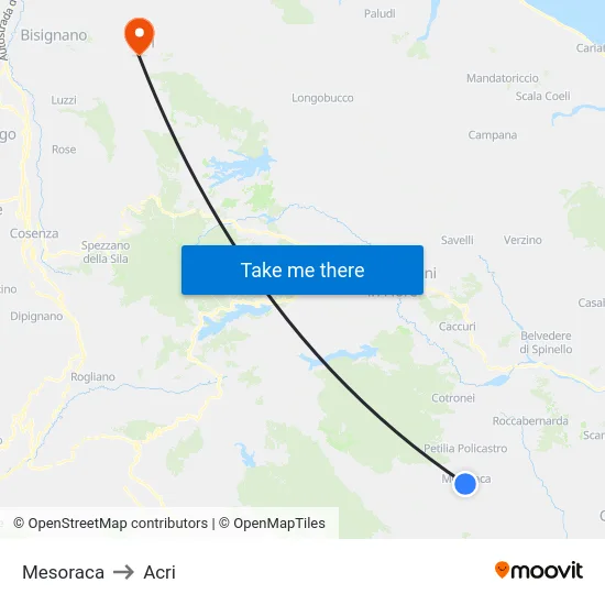 Mesoraca to Acri map