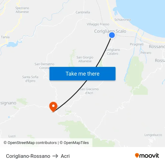 Corigliano-Rossano to Acri map