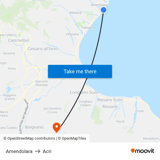 Amendolara to Acri map