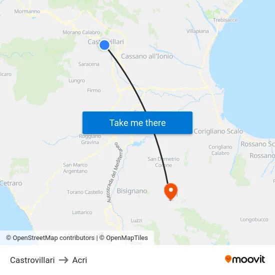 Castrovillari to Acri map