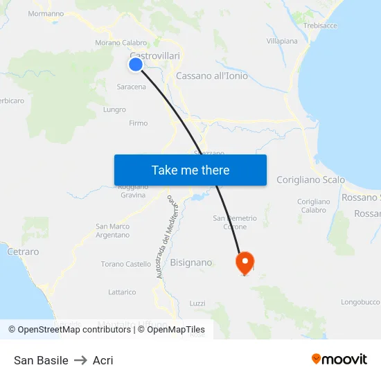 San Basile to Acri map