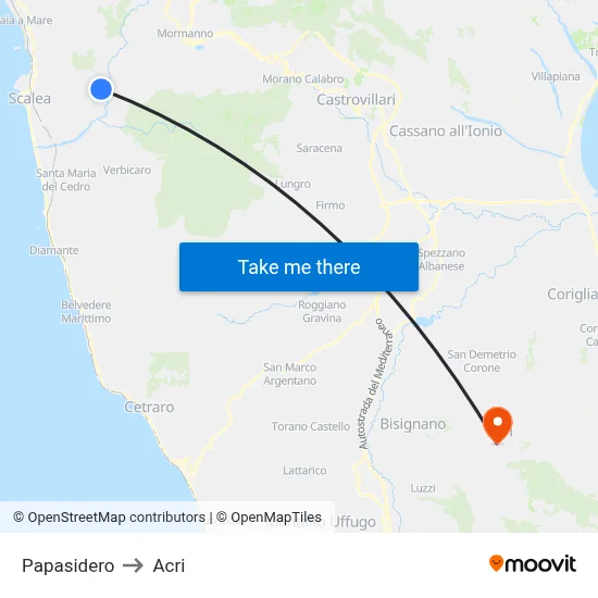 Papasidero to Acri map