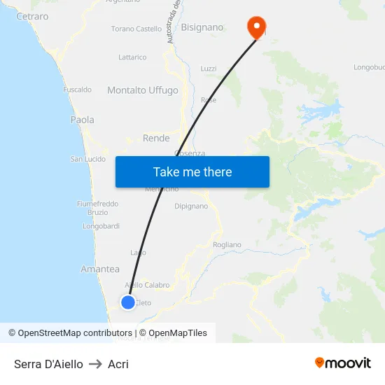 Serra D'Aiello to Acri map