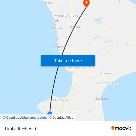 Limbadi to Acri map