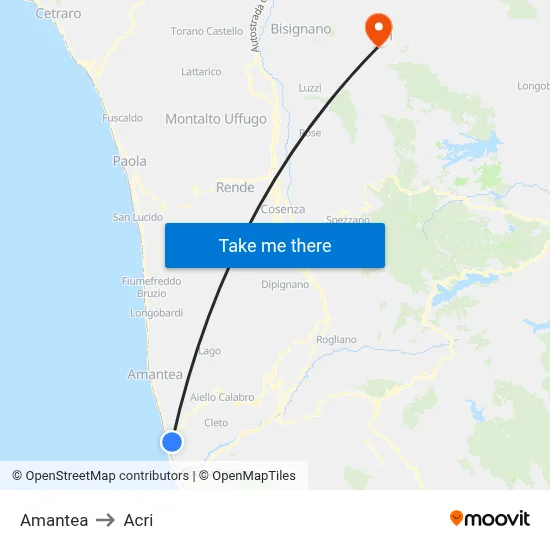 Amantea to Acri map