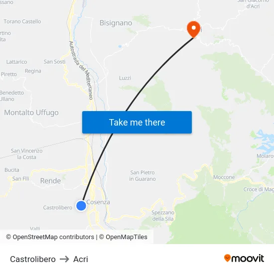 Castrolibero to Acri map