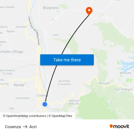 Cosenza to Acri map