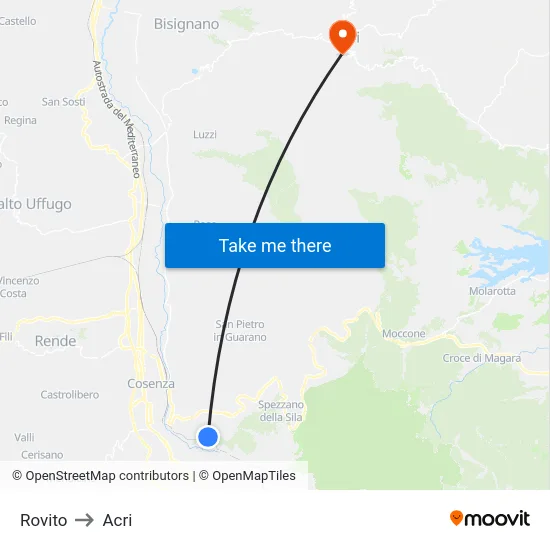 Rovito to Acri map