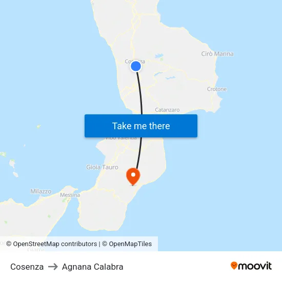Cosenza to Agnana Calabra map