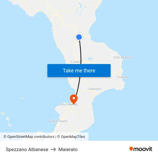 Spezzano Albanese to Maierato map