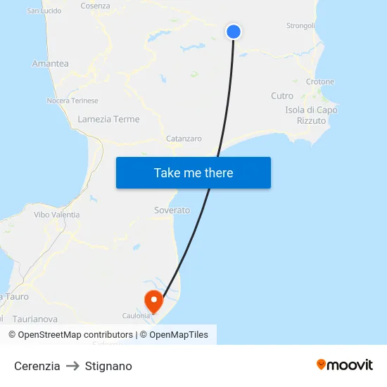 Cerenzia to Stignano map