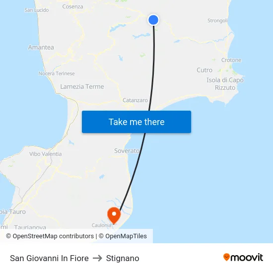 San Giovanni In Fiore to Stignano map