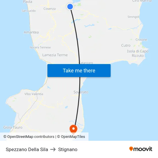 Spezzano Della Sila to Stignano map