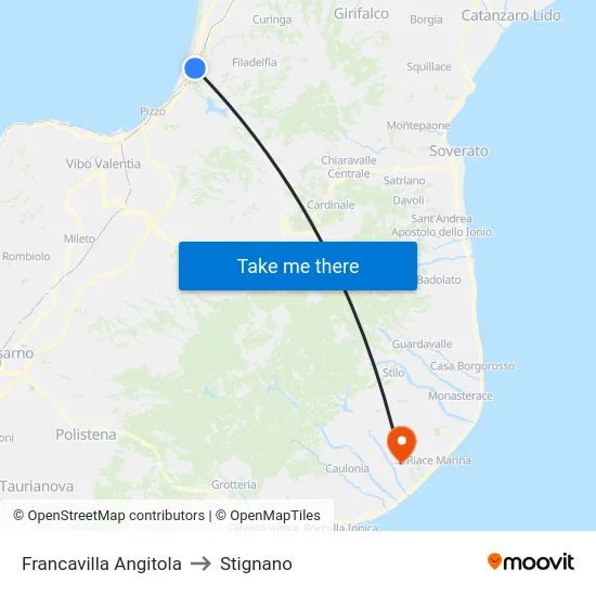 Francavilla Angitola to Stignano map