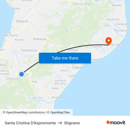 Santa Cristina D'Aspromonte to Stignano map