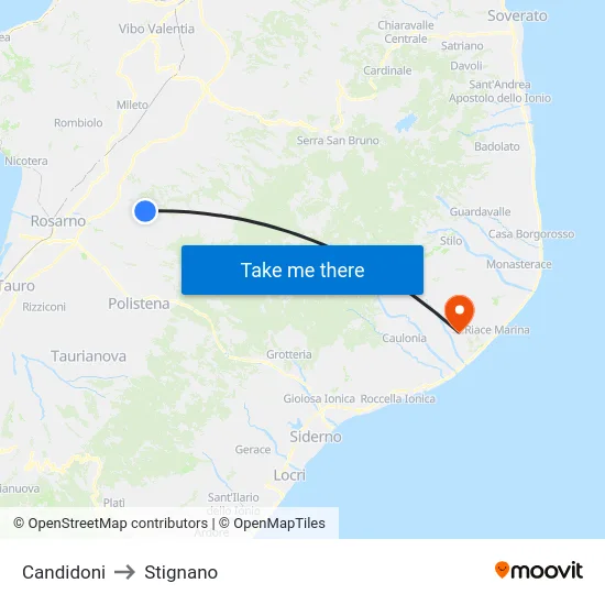 Candidoni to Stignano map