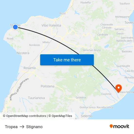 Tropea to Stignano map