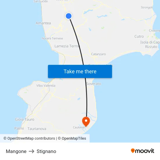 Mangone to Stignano map