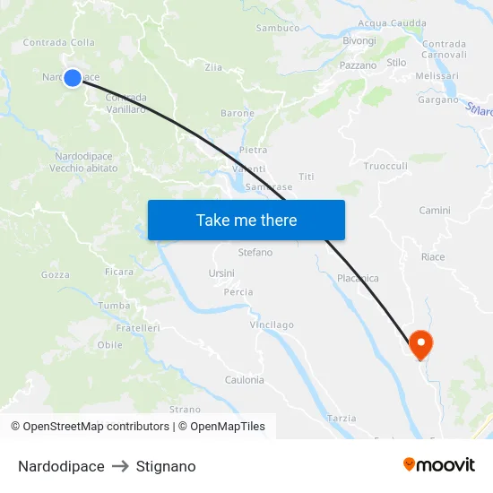 Nardodipace to Stignano map