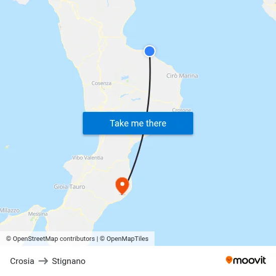 Crosia to Stignano map