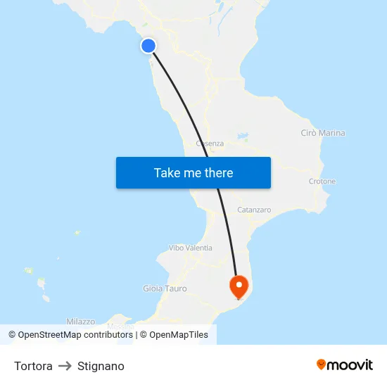Tortora to Stignano map
