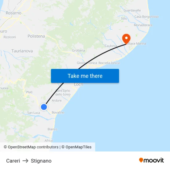 Careri to Stignano map