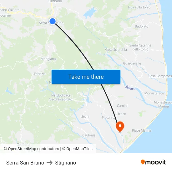 Serra San Bruno to Stignano map