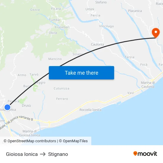 Gioiosa Ionica to Stignano map