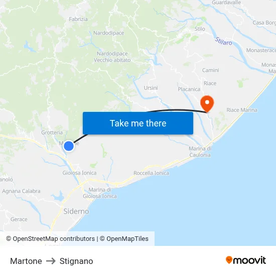 Martone to Stignano map