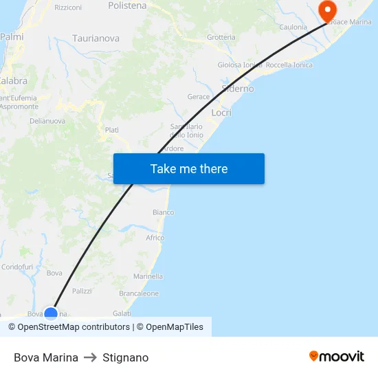 Bova Marina to Stignano map