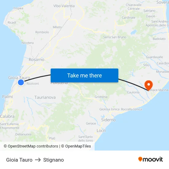Gioia Tauro to Stignano map