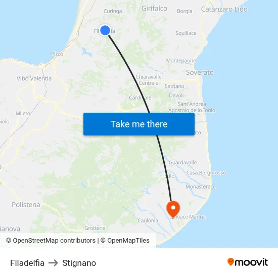 Filadelfia to Stignano map