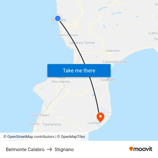 Belmonte Calabro to Stignano map