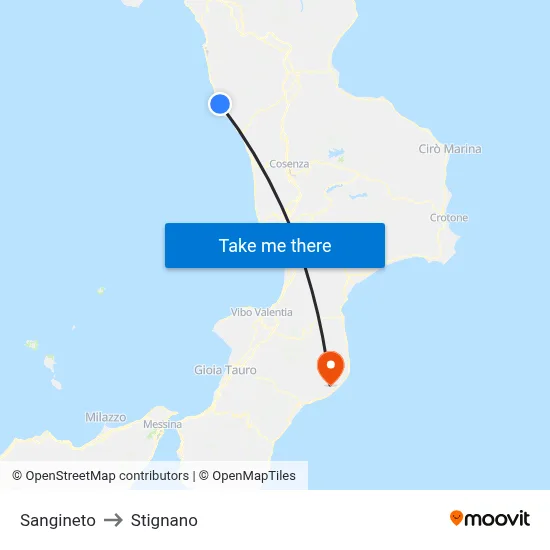 Sangineto to Stignano map
