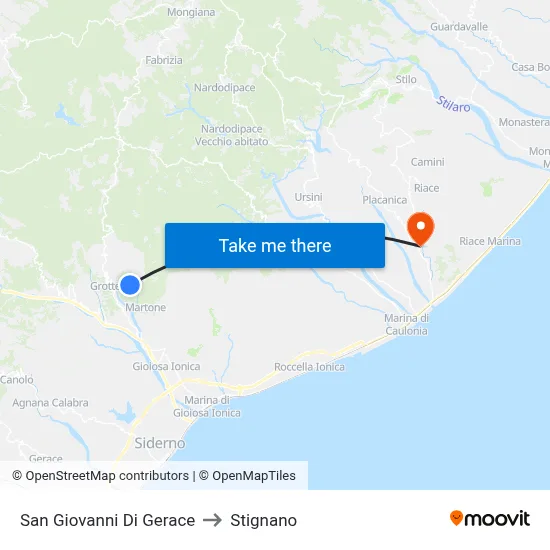 San Giovanni Di Gerace to Stignano map