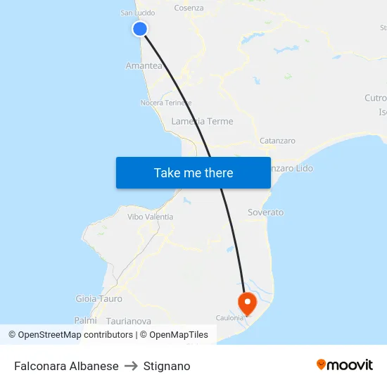 Falconara Albanese to Stignano map