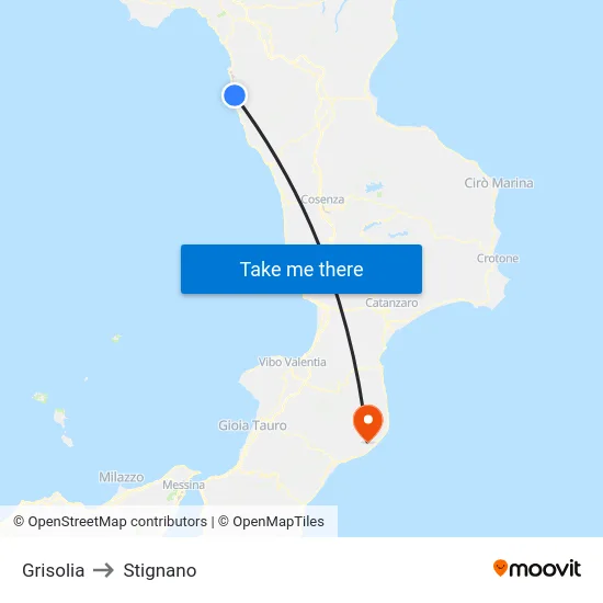 Grisolia to Stignano map