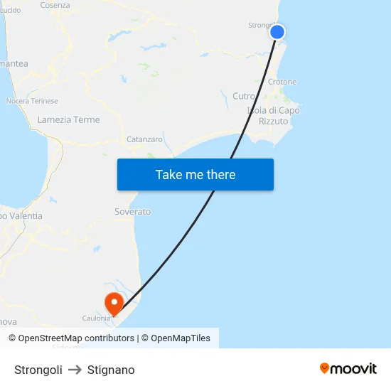 Strongoli to Stignano map