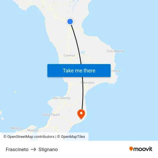 Frascineto to Stignano map