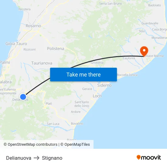 Delianuova to Stignano map