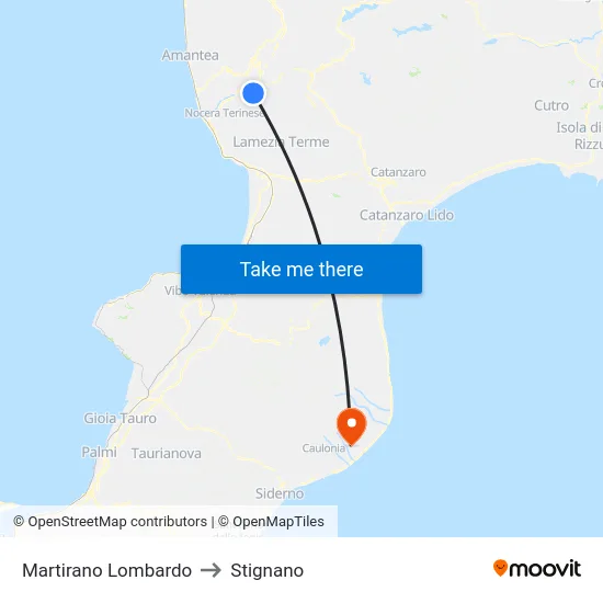 Martirano Lombardo to Stignano map