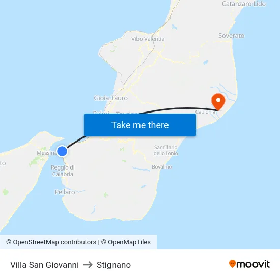 Villa San Giovanni to Stignano map