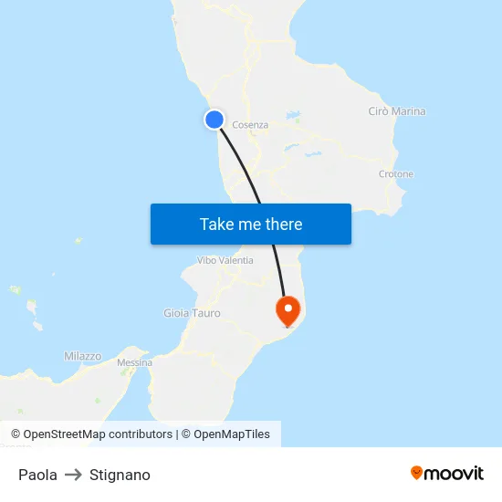 Paola to Stignano map