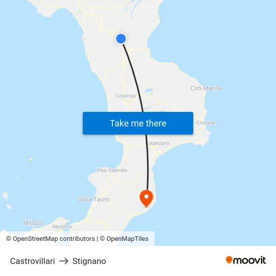 Castrovillari to Stignano map