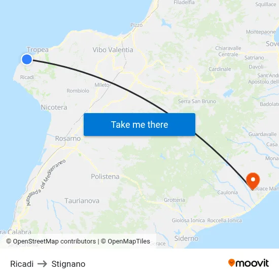 Ricadi to Stignano map