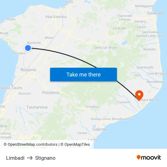 Limbadi to Stignano map