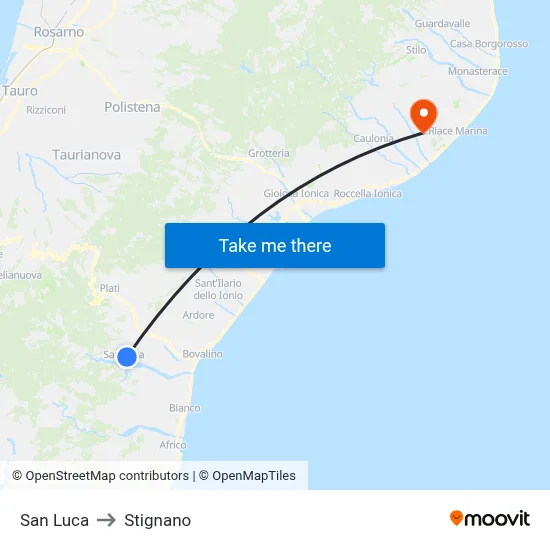 San Luca to Stignano map