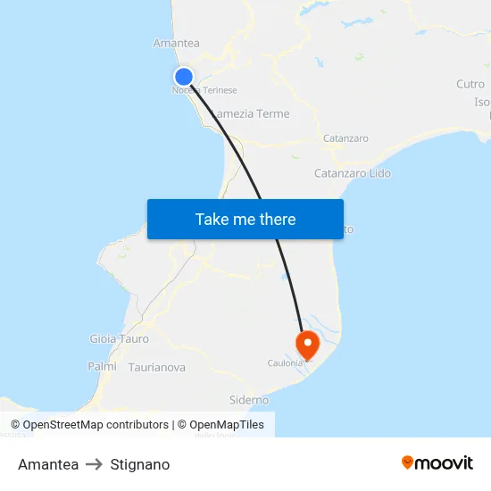 Amantea to Stignano map
