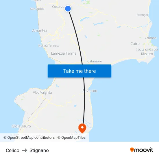 Celico to Stignano map